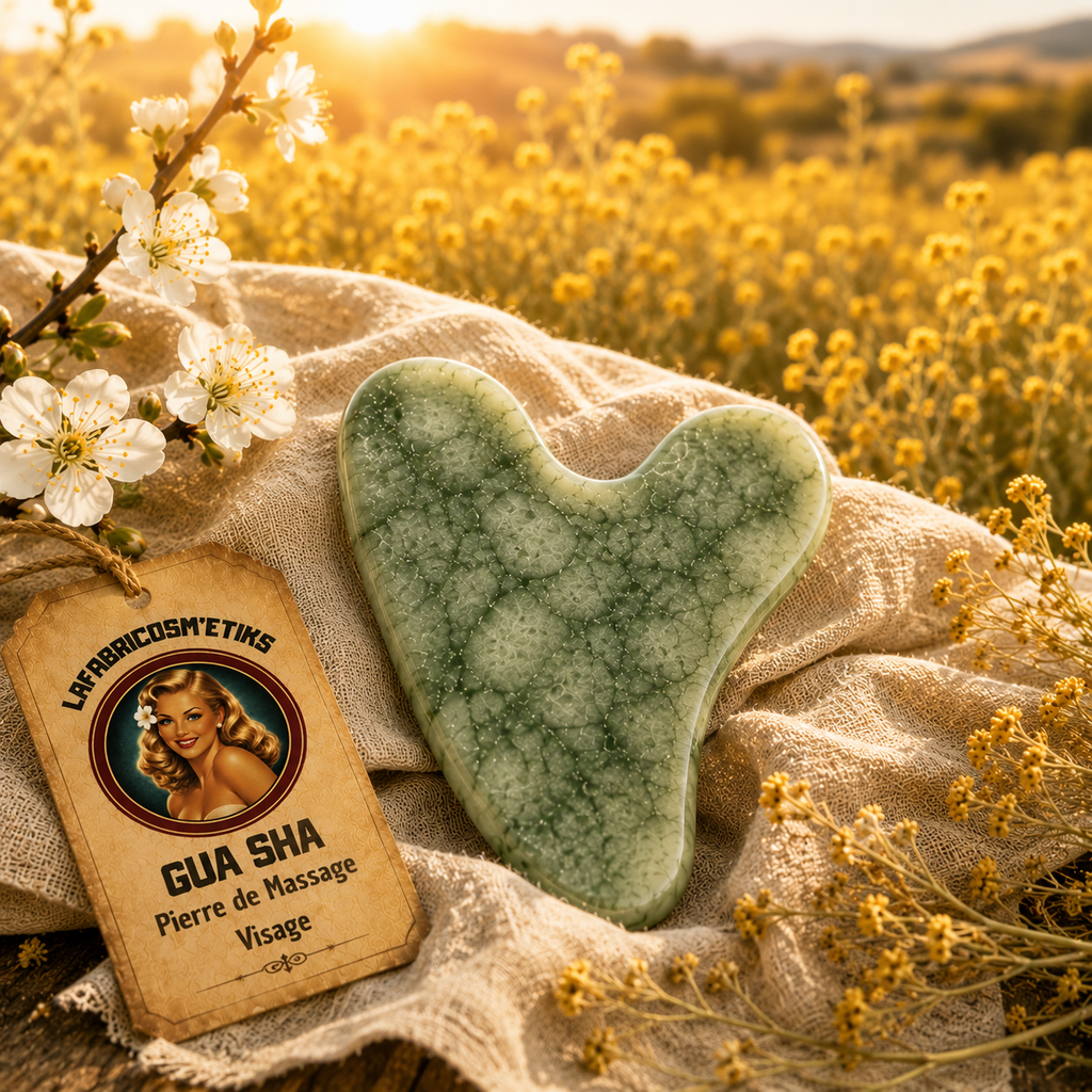 Gua Sha pierre naturelle verte LAFABRICOSM'ETIKS – Pierre de massage visage forme cœur