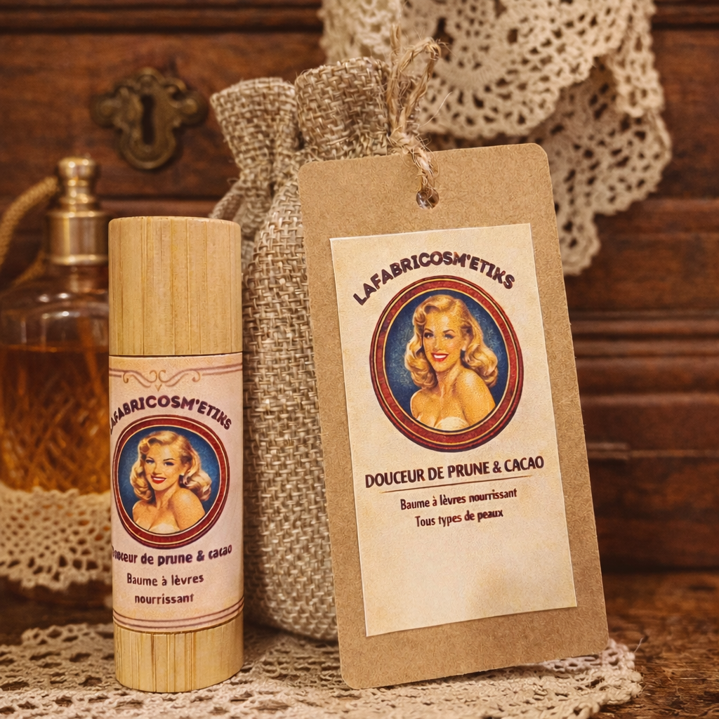 lafabricosm'etiks douceur de prune et cacao baume à lèvres réparateur nourrissant 