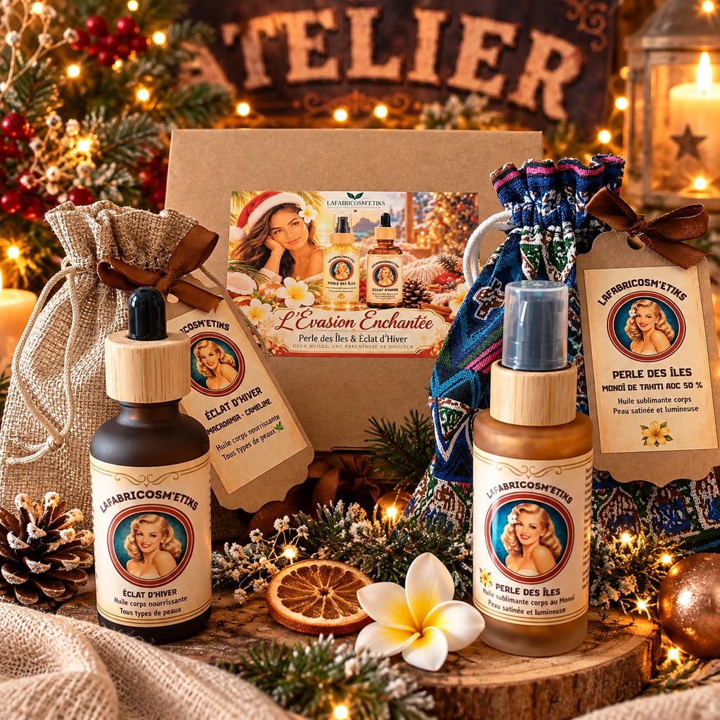 Coffret de Noël aux huiles corps artisanales Perle des Îles et Éclat d’Hiver