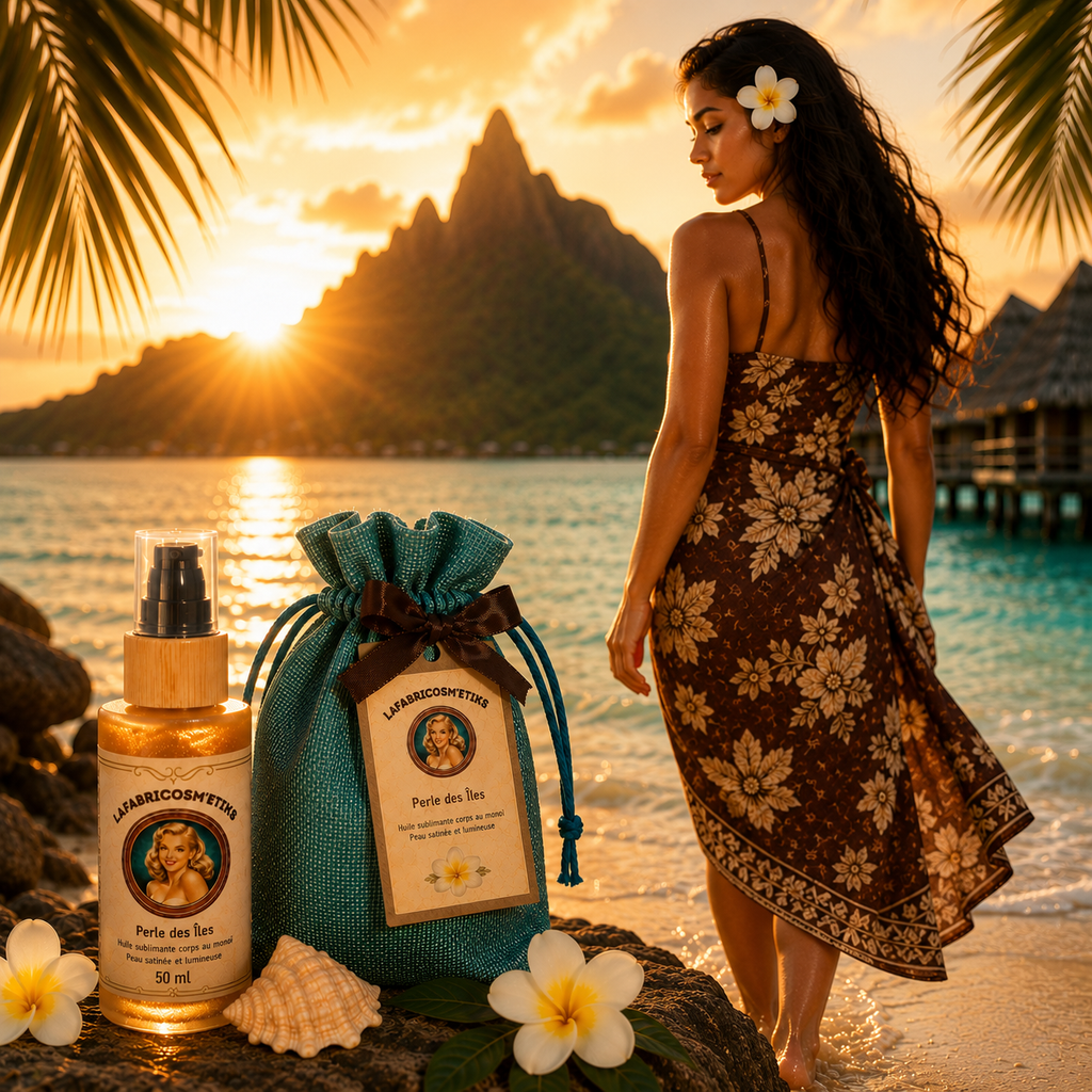  marchant dans le lagon de Bora Bora avec Perle des Îles, huile sèche naturelle au monoï de Tahiti.